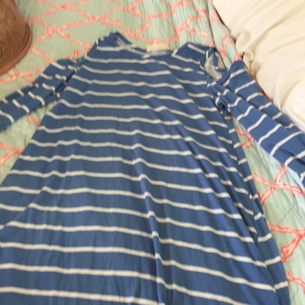 striped off the shoulder long sleeve  dress
